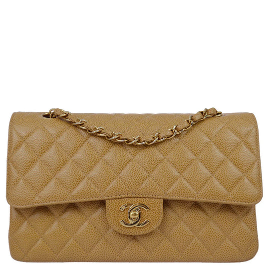 Chanel 2001-2003 Beige Caviar Medium Classic Double Flap Bag