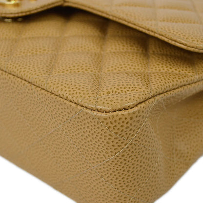 Chanel 2001-2003 Beige Caviar Medium Classic Double Flap Bag