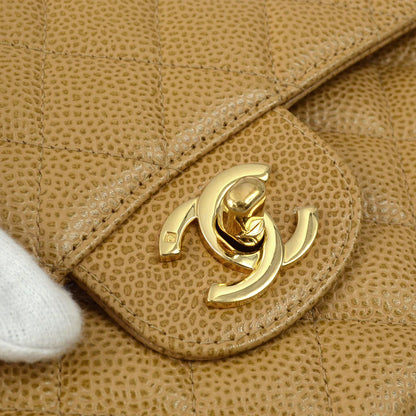 Chanel 2001-2003 Beige Caviar Medium Classic Double Flap Bag