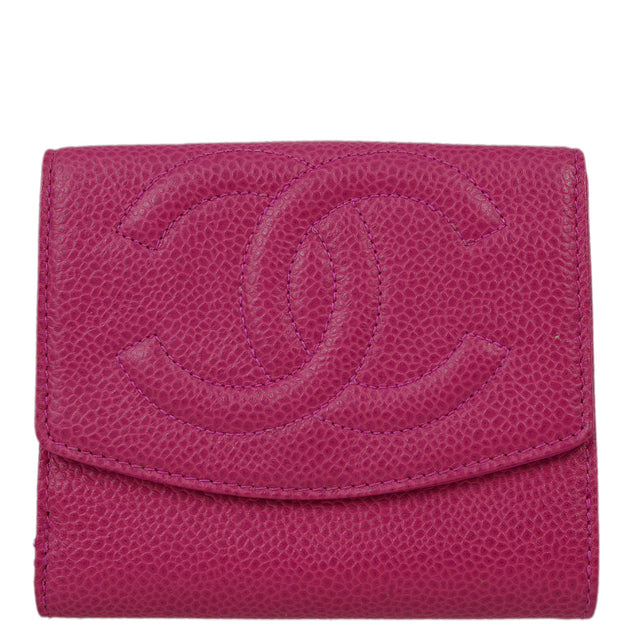AUTHENTIC CHANEL CC PINK CAVIAR LEATHER MONEY COIN CARD WALLET USED CHIC!!!