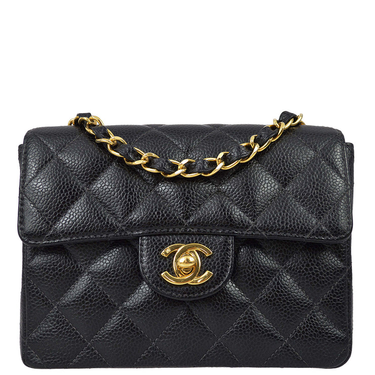 Chanel 2003-2004 Black Caviar Mini Classic Square Flap Shoulder Bag 17