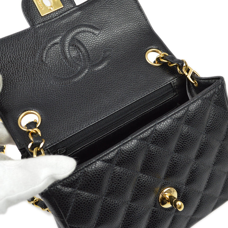 Chanel 2003-2004 Black Caviar Mini Classic Square Flap Shoulder Bag 17