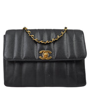 Chanel 1994-1996 Black Caviar Medium Vertical Stitch Straight Flap Bag