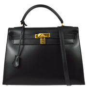 Hermes 1995 Black Box Calf Kelly 32 Sellier
