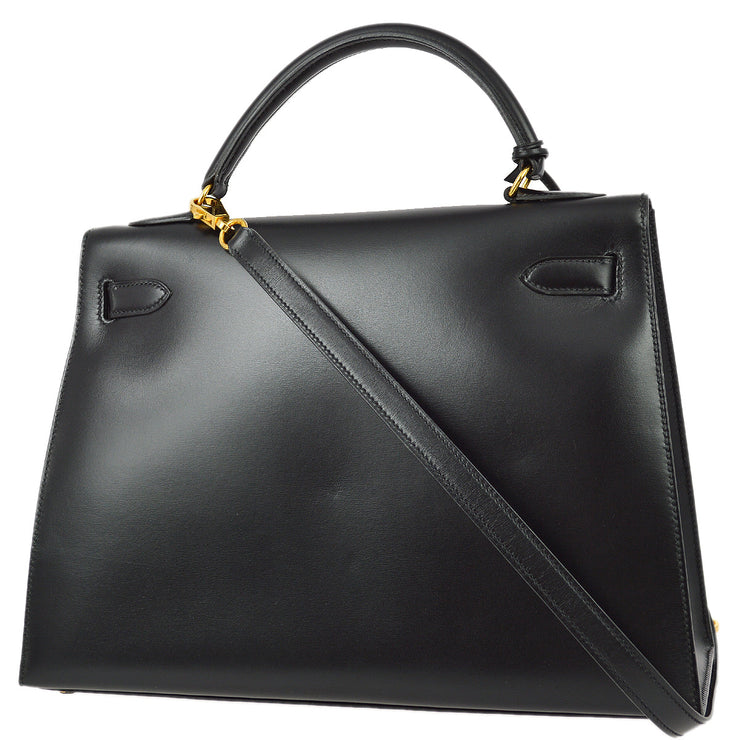 Hermes 1995 Black Box Calf Kelly 32 Sellier
