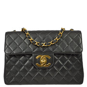 Chanel 1994-1996 Black Lambskin Classic Flap Jumbo Shoulder Bag