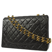 Chanel 1994-1996 Black Lambskin Classic Flap Jumbo Shoulder Bag