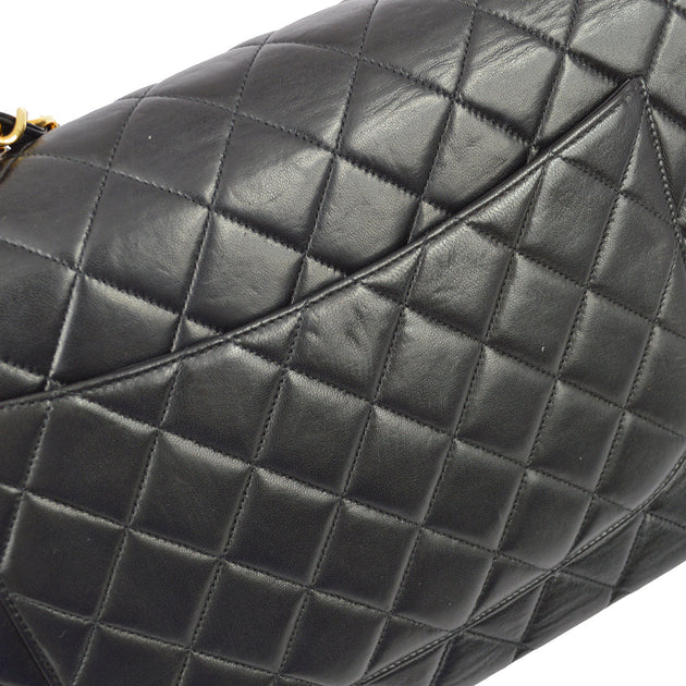 Chanel 1994-1996 Black Lambskin Classic Flap Jumbo Shoulder Bag