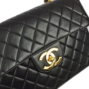 Chanel 1994-1996 Black Lambskin Classic Flap Jumbo Shoulder Bag