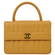 Chanel 1994-1996 Beige Caviar Vertical Stitch Straight Flap Handbag