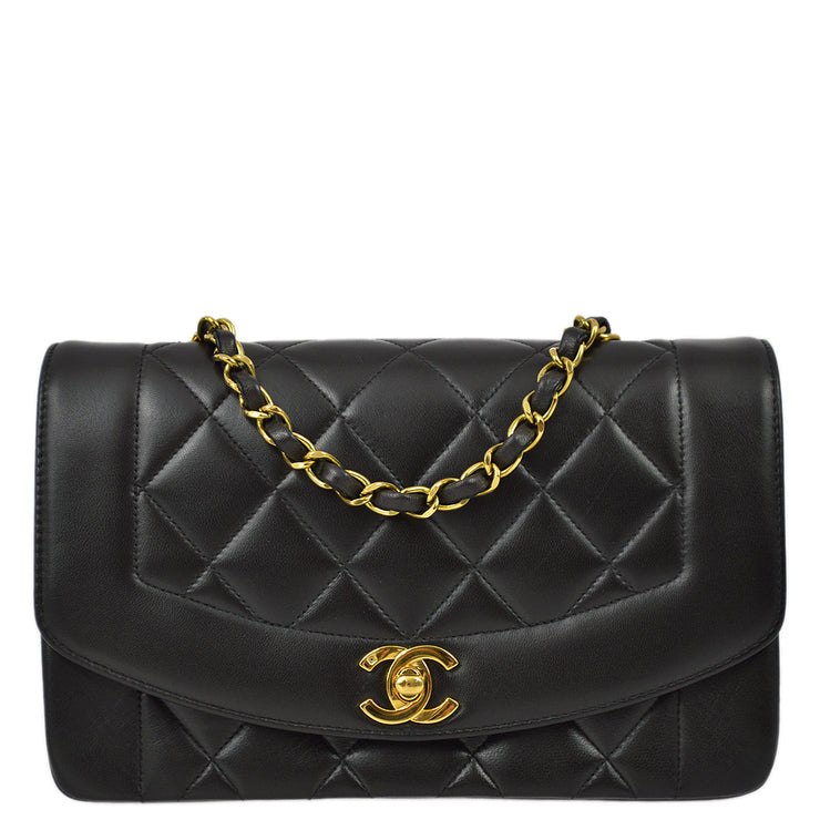 Chanel 1991-1994 Black Lambskin Small Diana Shoulder Bag