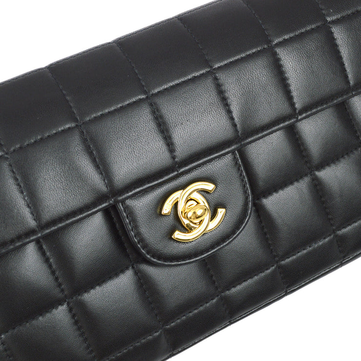 Chanel 2003-2004 Black Lambskin Choco Bar East West Shoulder Bag