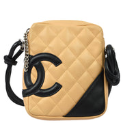 Chanel 2003-2004 Beige Black Calfskin Cambon Ligne Shoulder Bag