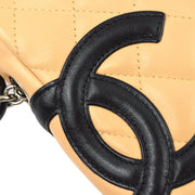 Chanel 2003-2004 Beige Black Calfskin Cambon Ligne Shoulder Bag