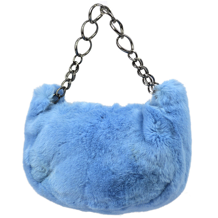 Chanel 2001-2003 Blue Fur Chain Handbag