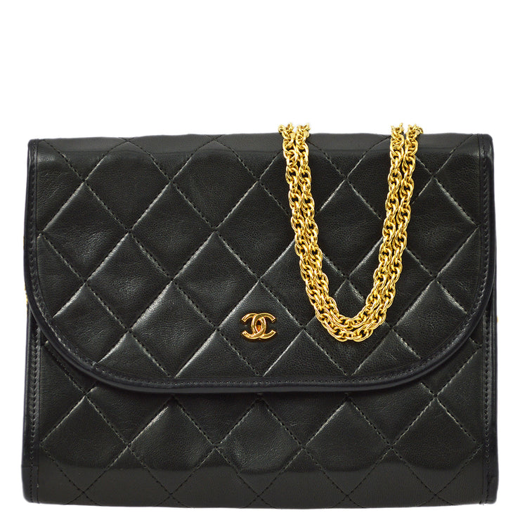 Chanel 1980s Black Lambskin Double Chain Shoulder Bag