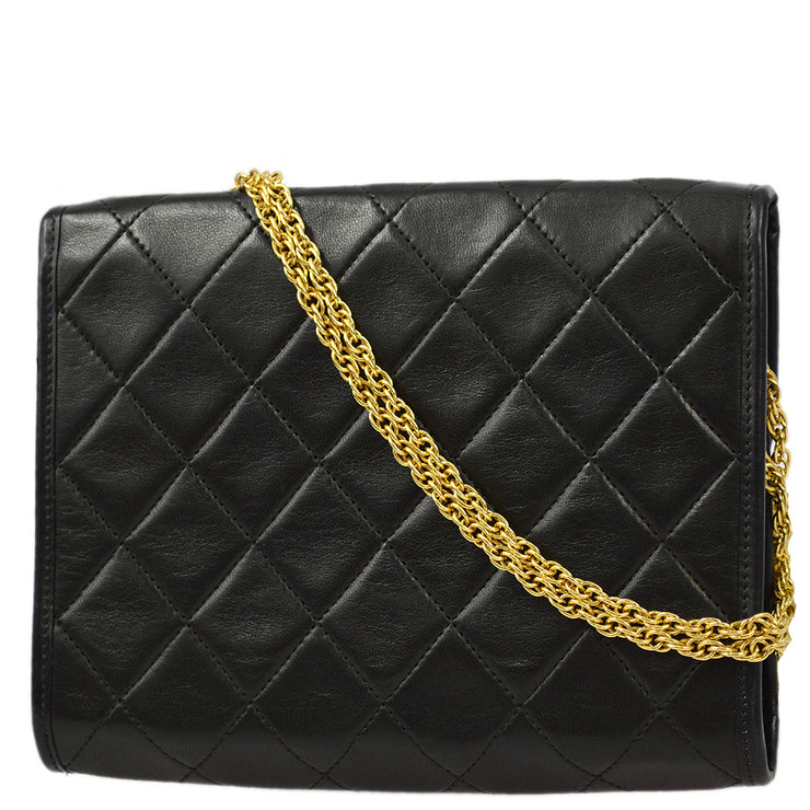Chanel 1980s Black Lambskin Double Chain Shoulder Bag