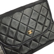 Chanel 1980s Black Lambskin Double Chain Shoulder Bag