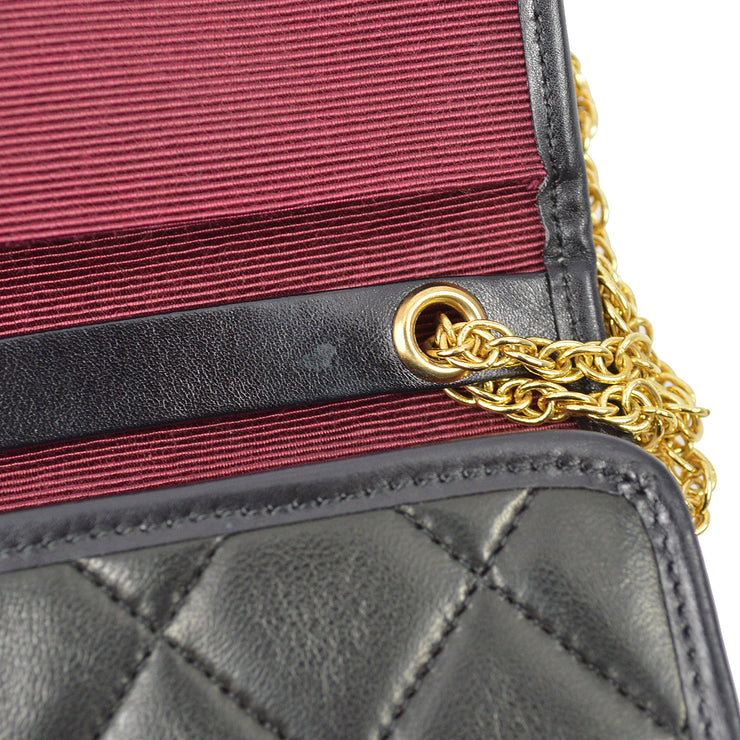 Chanel 1980s Black Lambskin Double Chain Shoulder Bag