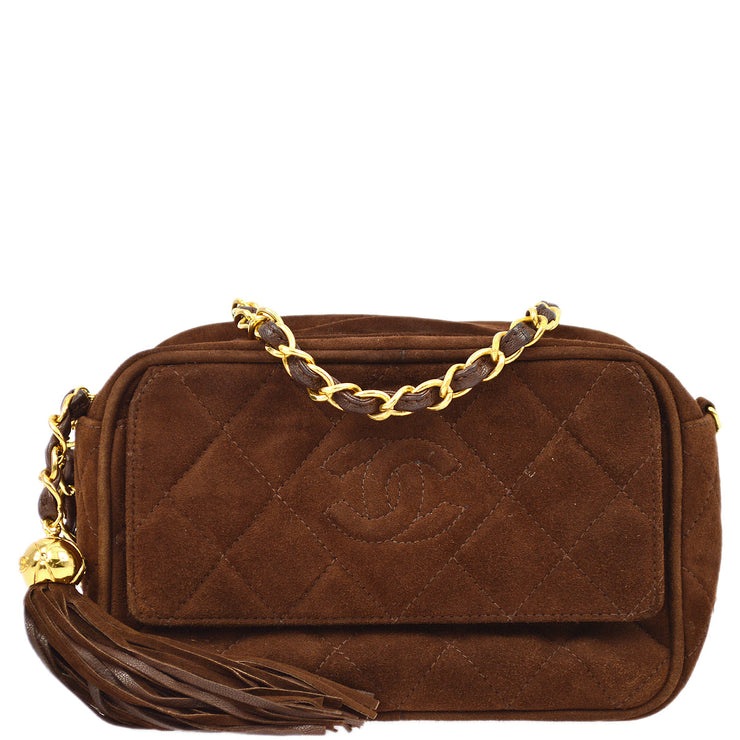 Chanel 1994 Vintage Taupe-Chocolate Brown Suede Square Mini