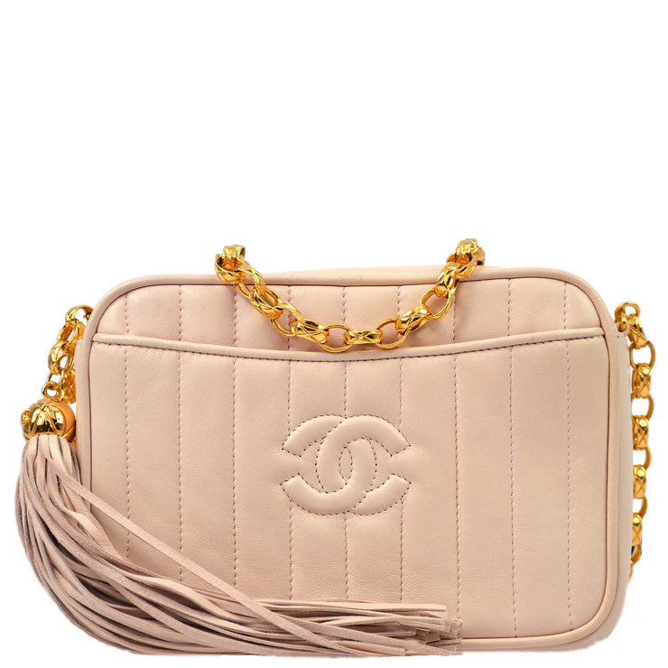 Chanel Pink Lambskin Mademoiselle Fringe Bijou Chain Shoulder Bag