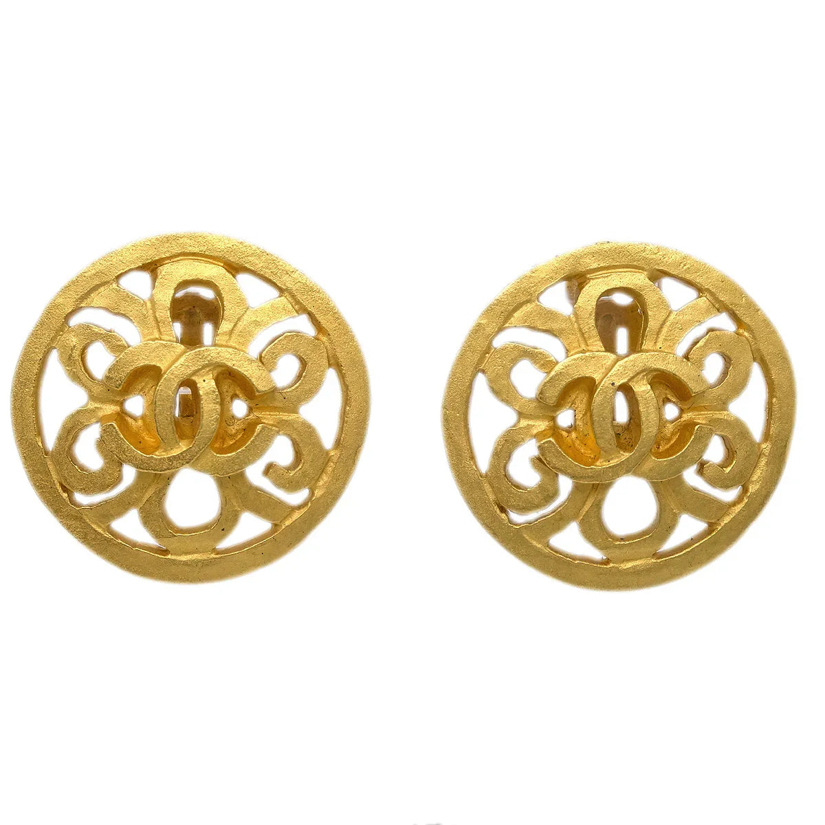 Chanel Button Earrings Gold Clip-On 95P