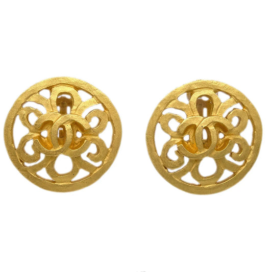 Chanel Button Earrings Gold Clip-On 95P