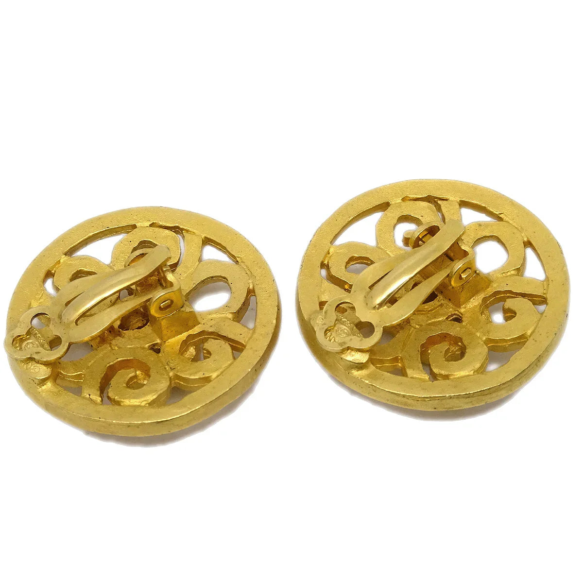 Chanel Button Earrings Gold Clip-On 95P
