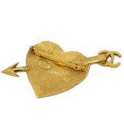 Chanel Bow And Arrow Heart Brooch Pin Gold 93A