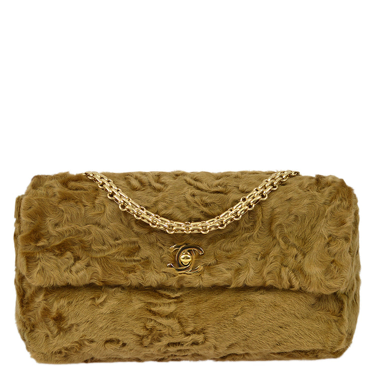 Chanel 2000-2001 Astrakhan Fur Medium Straight Flap Bag