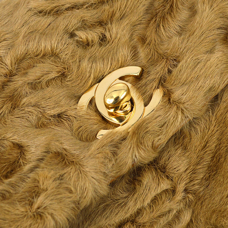 Chanel 2000-2001 Astrakhan Fur Medium Straight Flap Bag