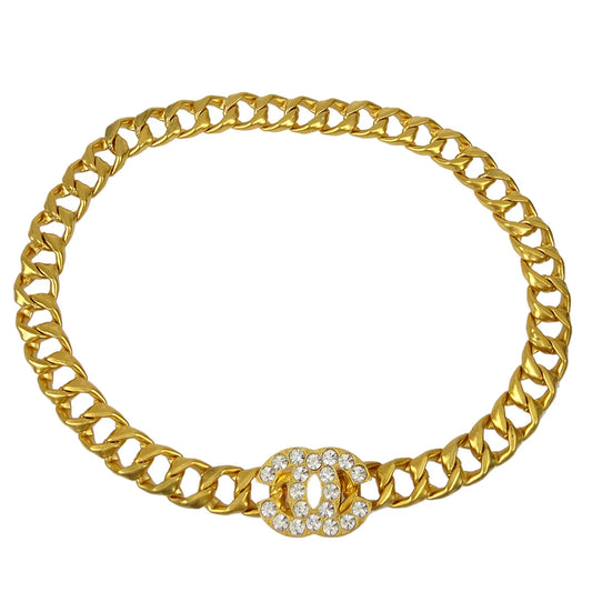Chanel 1995 Spring Gold & Rhinestones CC Chain Belt