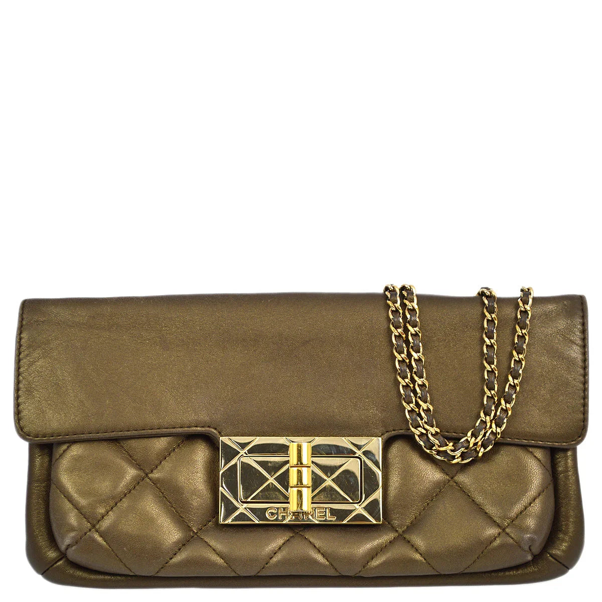 Chanel 2004-2005 Bronze Lambskin Mademoiselle Lock Shoulder Bag
