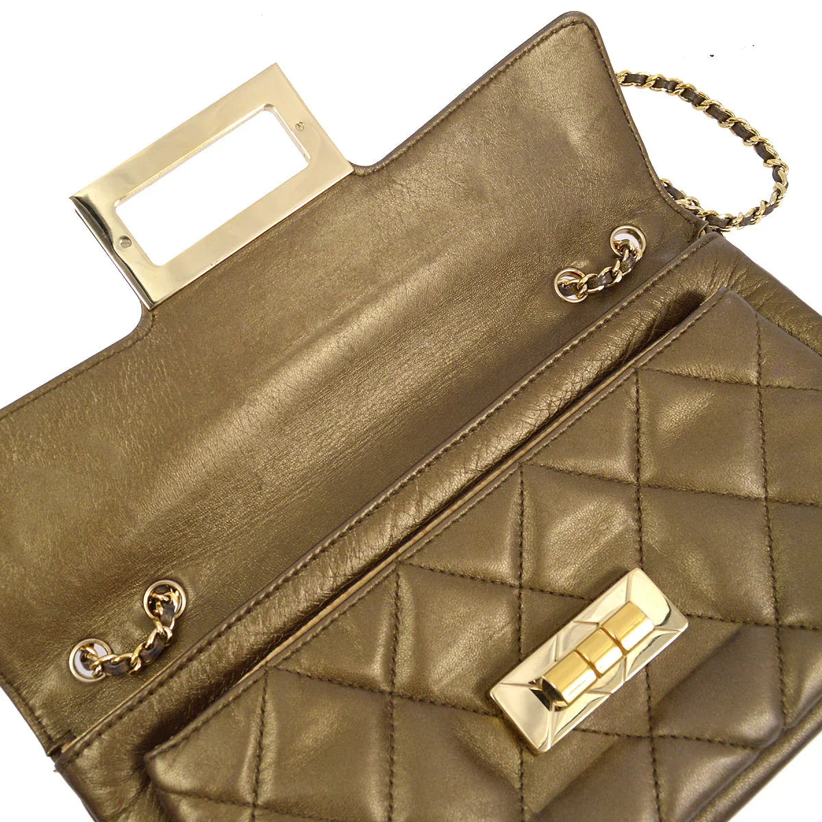 Chanel 2004-2005 Bronze Lambskin Mademoiselle Lock Shoulder Bag