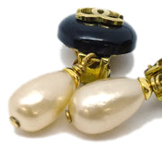 Chanel Artificial Pearl Dangle Earrings Clip-On Black 94P