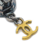 Chanel Medallion Dangle Earrings Gold Silver Clip-On 96A