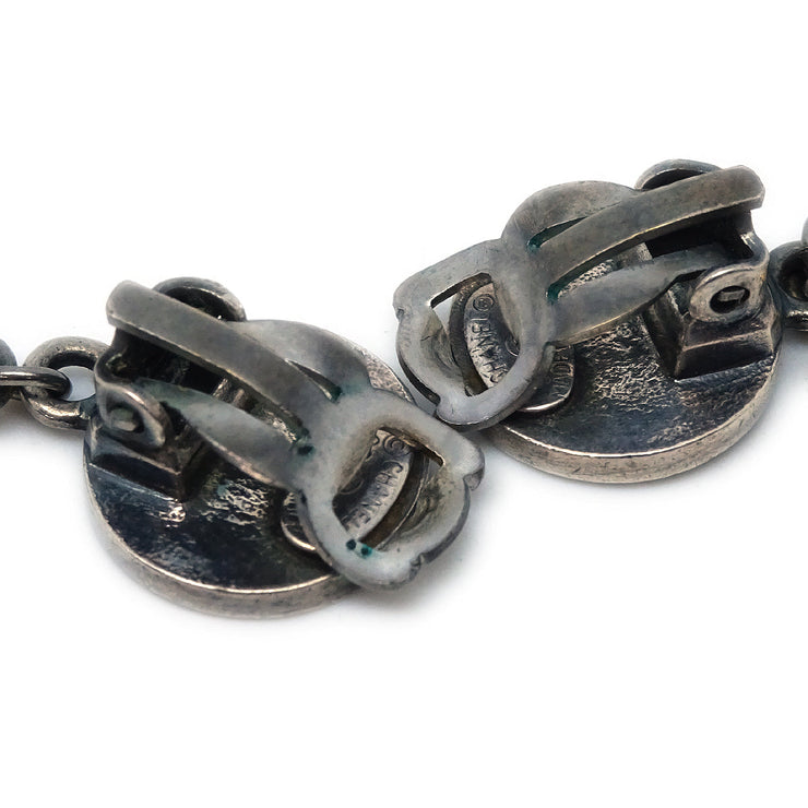 Chanel Medallion Dangle Earrings Gold Silver Clip-On 96A
