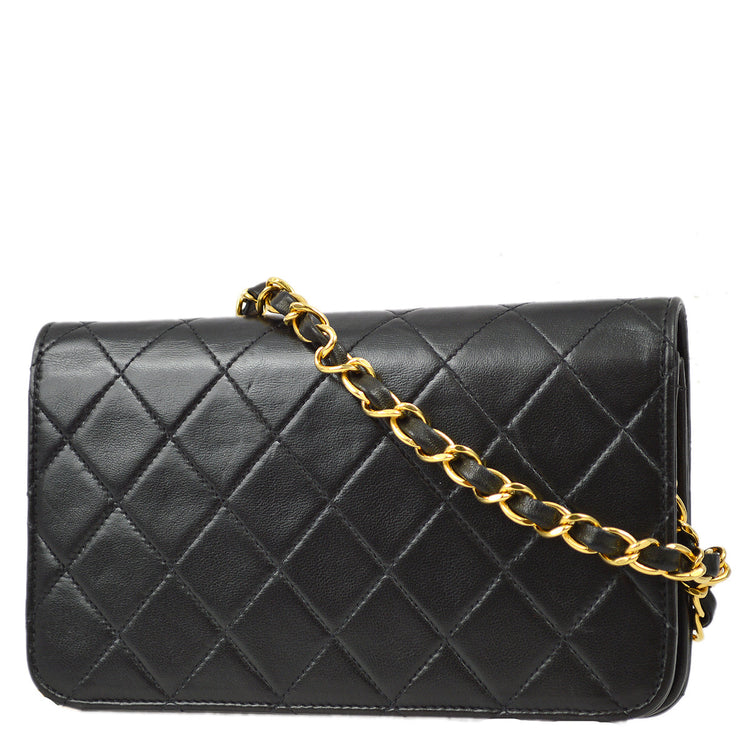 Chanel 1991-1994 Black Lambskin Mini Pushlock Full Flap Bag
