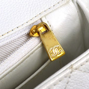 Chanel 1997-1999 White Caviar Classic Flap Acrylic Chain Shoulder Bag