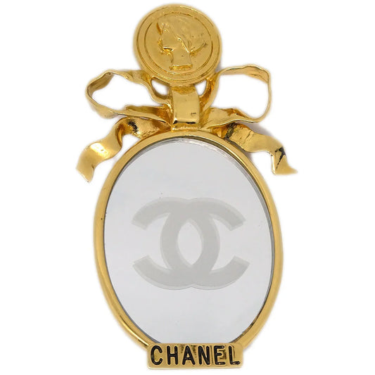 Chanel Bow Mirror Brooch Pin Gold