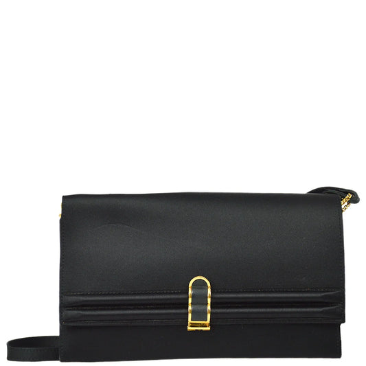 Hermes 1983 Black Satin 2way Clutch Shoulder Bag