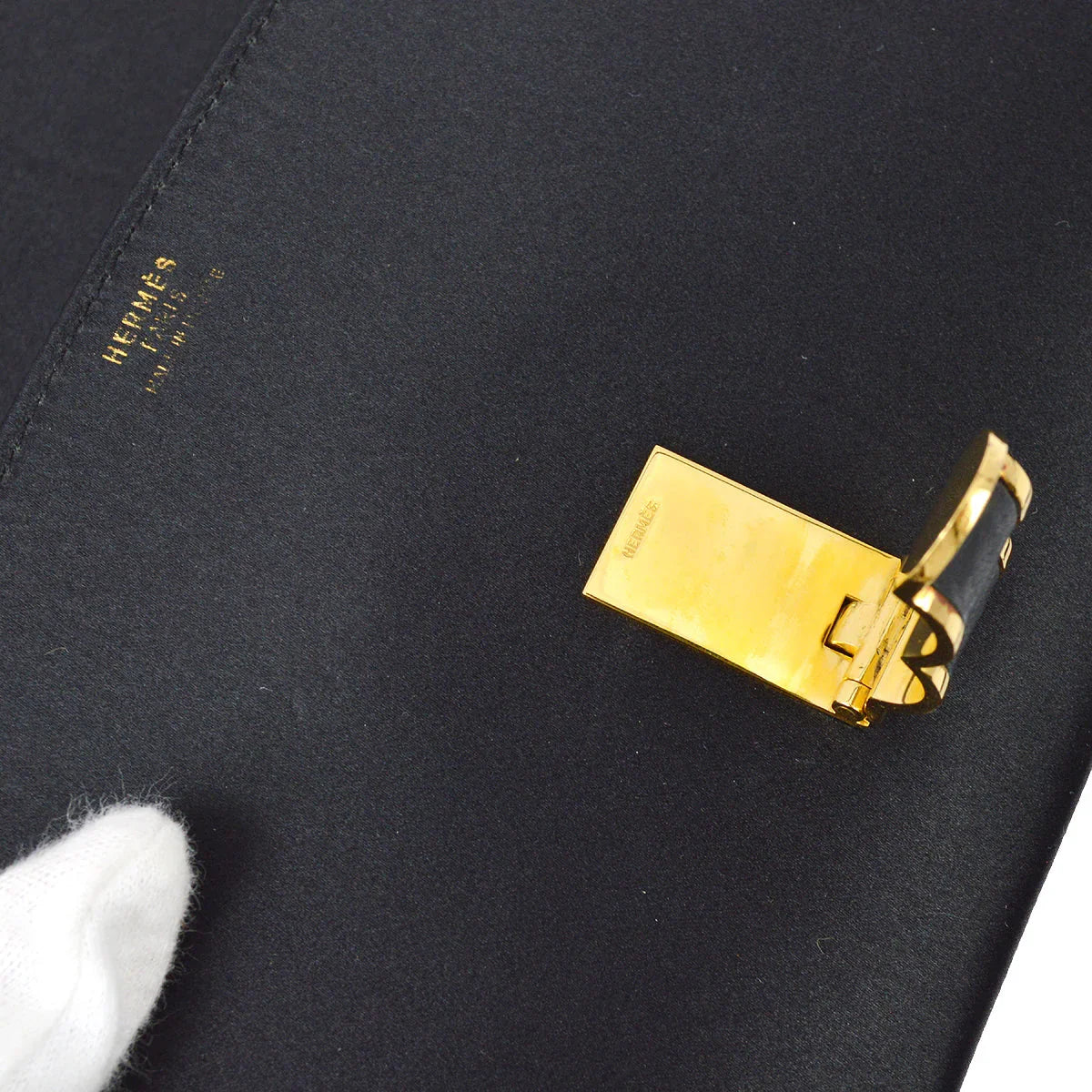 Hermes 1983 Black Satin 2way Clutch Shoulder Bag