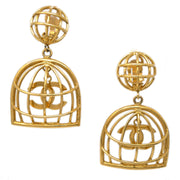 Chanel Birdcage Dangle Earrings Clip-On Gold