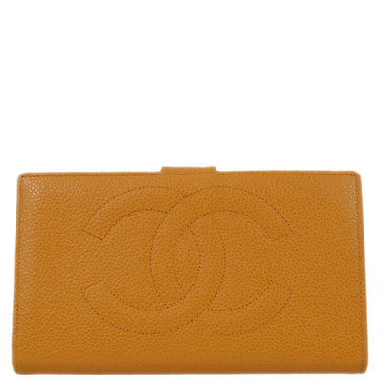 Chanel 1997-1999 Orange Caviar Timeless Long Wallet