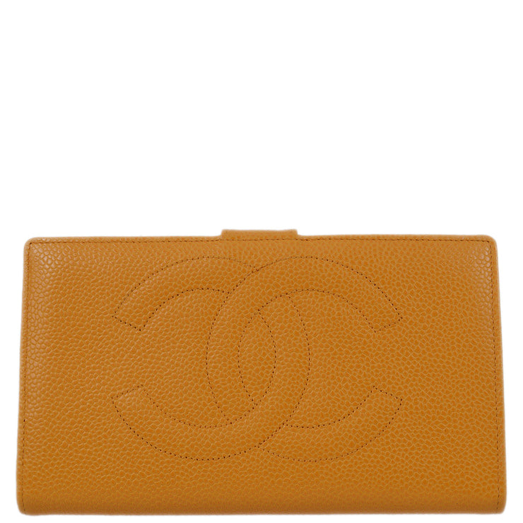 Chanel 1997-1999 Orange Caviar Timeless Long Wallet