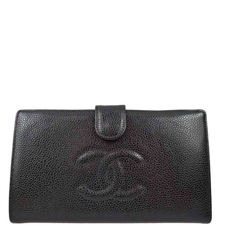 Chanel 1997-1999 Black Caviar Timeless Long Wallet