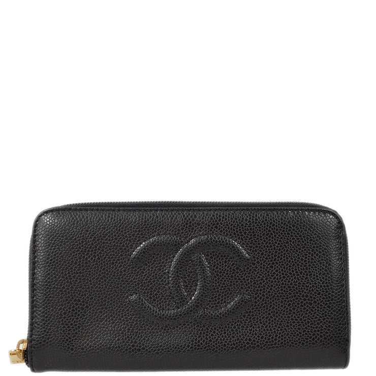 Chanel Black Caviar Long Wallet Purse