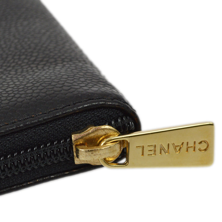 Chanel Black Caviar Long Wallet Purse