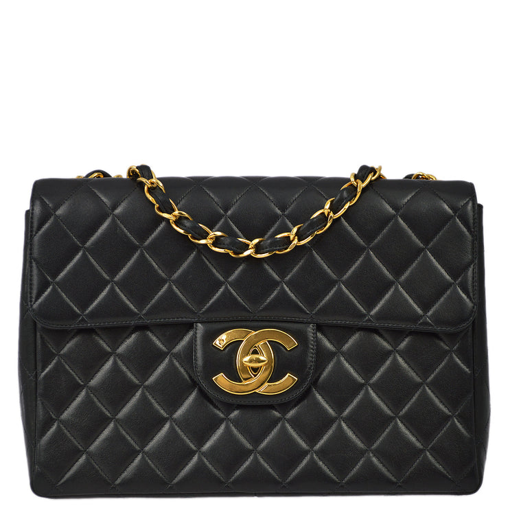 Chanel 1996-1997 Black Lambskin Jumbo Classic Flap Bag