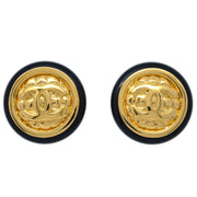 Chanel Button Earrings Clip-On Black Gold